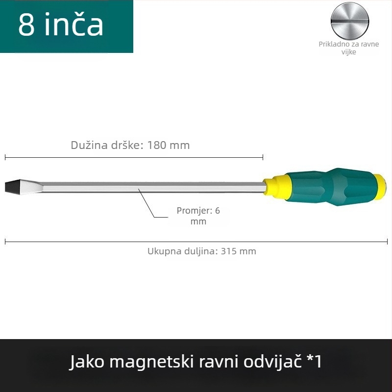 Magnetski odvijač s čvrstim jezgrama, izuzetno čvrst industrijski udarni odvijač, ravna i križna glava, teški razred