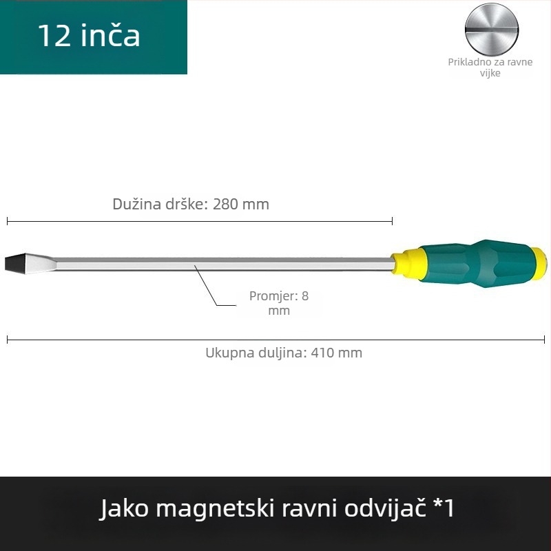 Magnetski odvijač s čvrstim jezgrama, izuzetno čvrst industrijski udarni odvijač, ravna i križna glava, teški razred