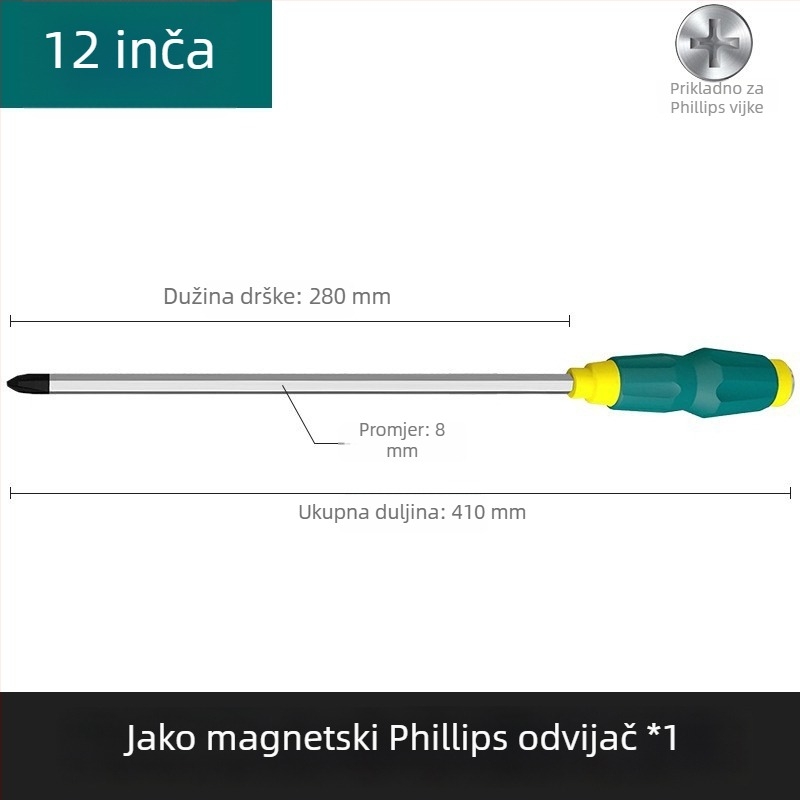Magnetski odvijač s čvrstim jezgrama, izuzetno čvrst industrijski udarni odvijač, ravna i križna glava, teški razred