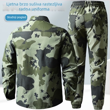 Muški lagani ljetni radni komplet s mrežastim prozračnim materijalom, elastičan i otporan na habanje, kamuflažni dizajn za rad na otvorenom.