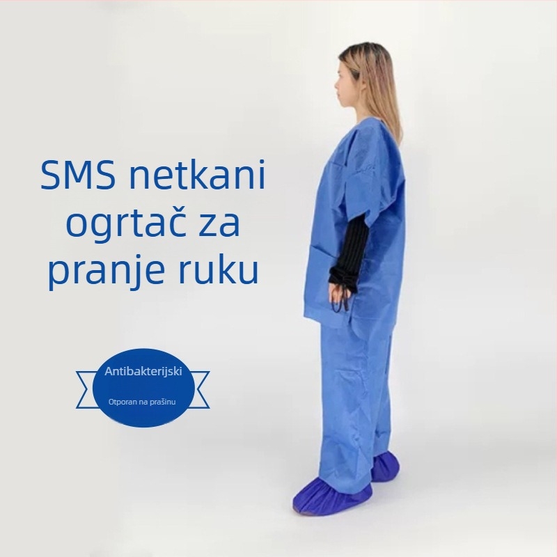 Jednokratna izolacijska haljina za pacijente, netkani materijal, vodootporna i otporna na prašinu, kratki rukav, dvodijelni set