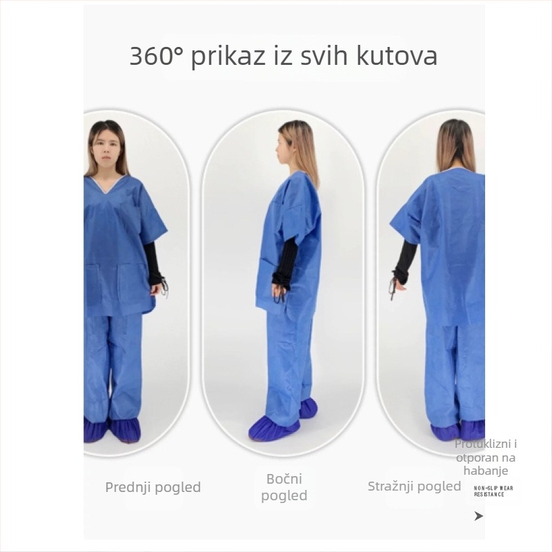 Jednokratna izolacijska haljina za pacijente, netkani materijal, vodootporna i otporna na prašinu, kratki rukav, dvodijelni set