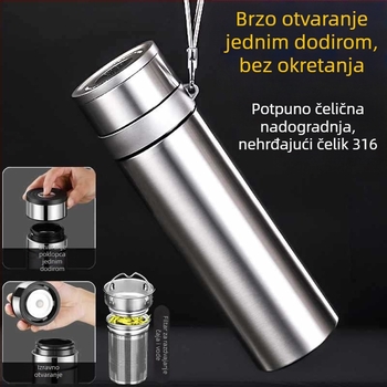 Termos od 316 nerđajućeg čelika s jednim gumbom za otvaranje, za automobil, brzo otvaranje, odvajanje čaja i vode