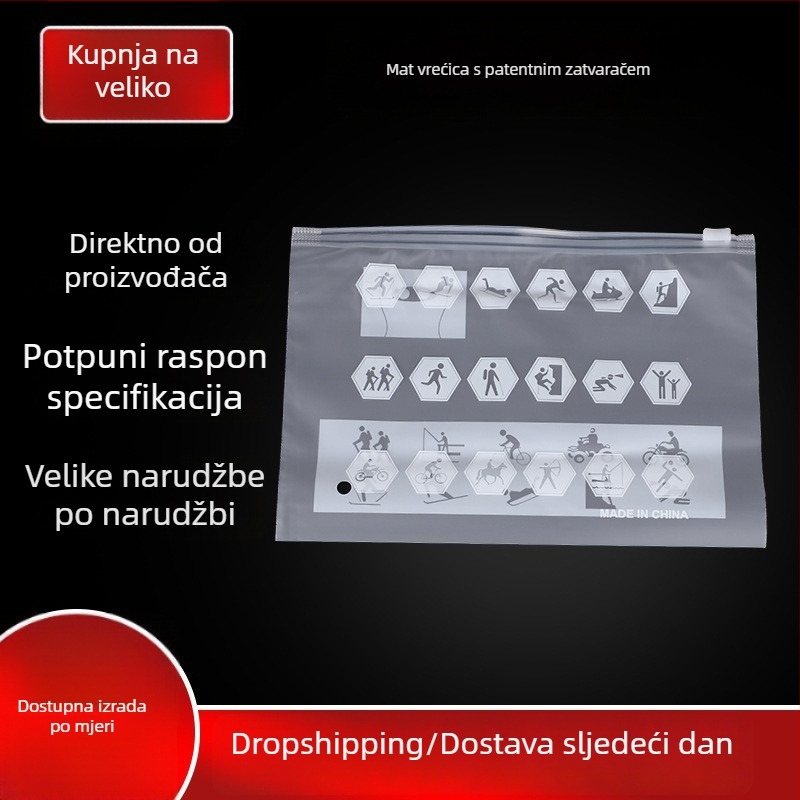 CPE mat zip vrećica za odjeću, plastična ambalaža za odjeću sa samouzatvarajućim zatvaračem, pogodna za donje rublje i tajice