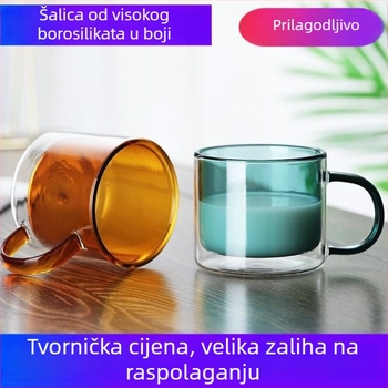 Dvostruko staklena šalica s drškom od borosilikatnog stakla, izolirana, za kavu i čaj, obojeno staklo, kućna upotreba, personalizirana šalica