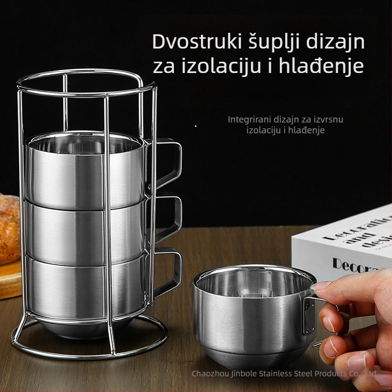 Čaša za kafu od nehrđajućeg čelika, dvostruko staklena, za kampiranje i planinarenje