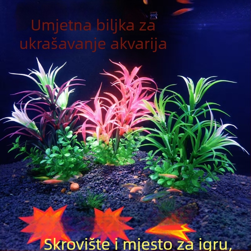Umjetna stijena i vodene biljke za akvarij — dekorativni krajolik akvarija s simuliranim grmljem