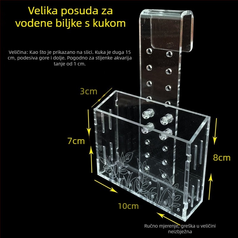 Akrilna posuda za sadnju u akvariju, zidni držač sa usisnom čašicom, dekor vodnim biljkama