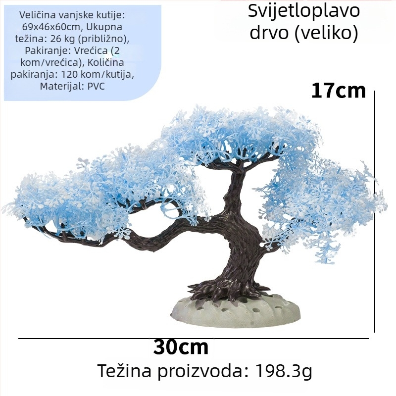 Set dekoracija za akvarij s ružičastim stablom, umjetnim listovima i vodnim biljkama