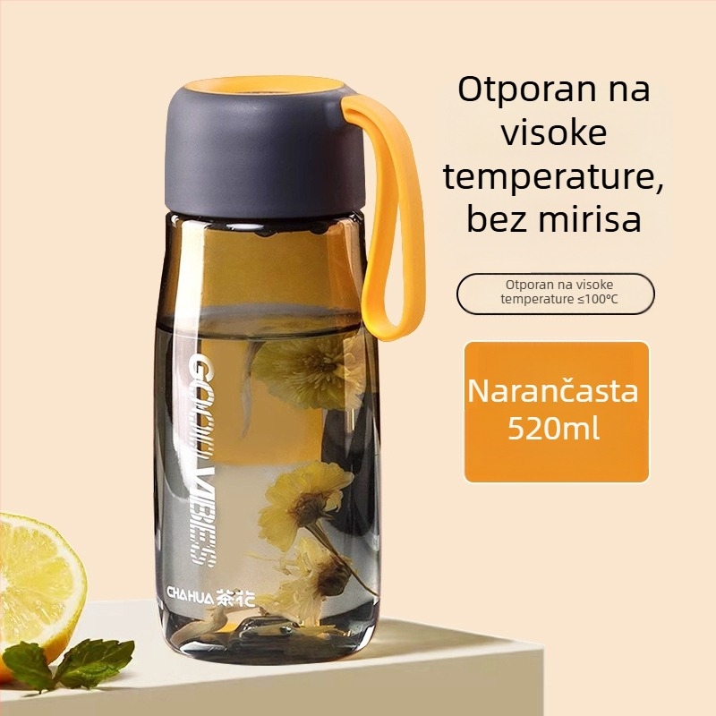 Camellia 520 ml čajna šalica s plastičnom ručkom, prozirnim tijelom, minimalistička putna šalica