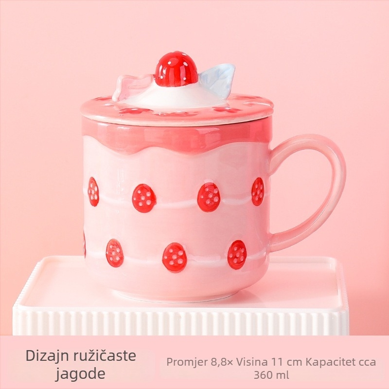 Keramička šalica s poklopcem i žličicom, motiv tortice – idealan poklon za parove i prijatelje