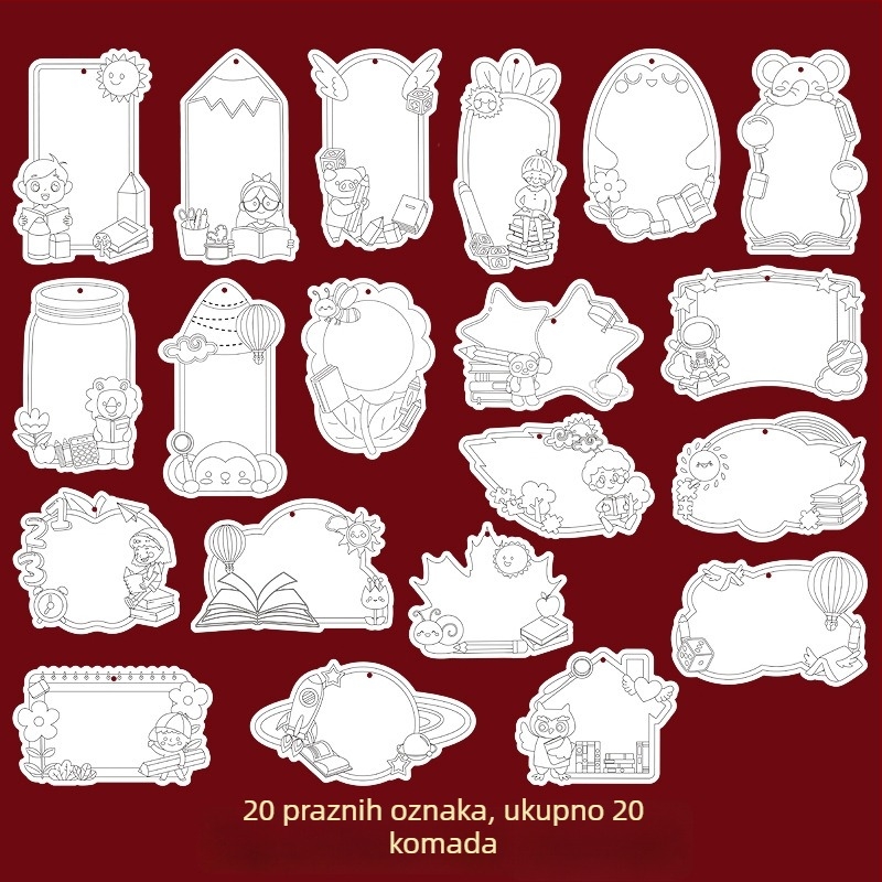 Ručno oslikana oznaka za knjigu s konturnim crtežom – poluproizvod DIY set materijala s praznim platnom za slikanje i šablonom kreativnih kartica
