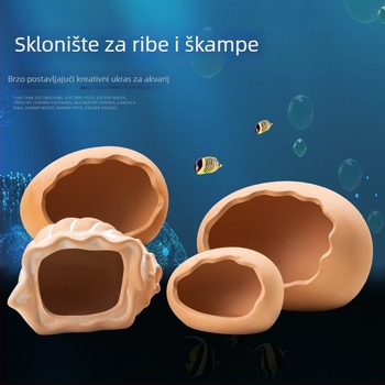 Keramički ukras za akvarij u obliku školjke, za uređenje akvarija i sklonište za razmnožavanje riba i škampi