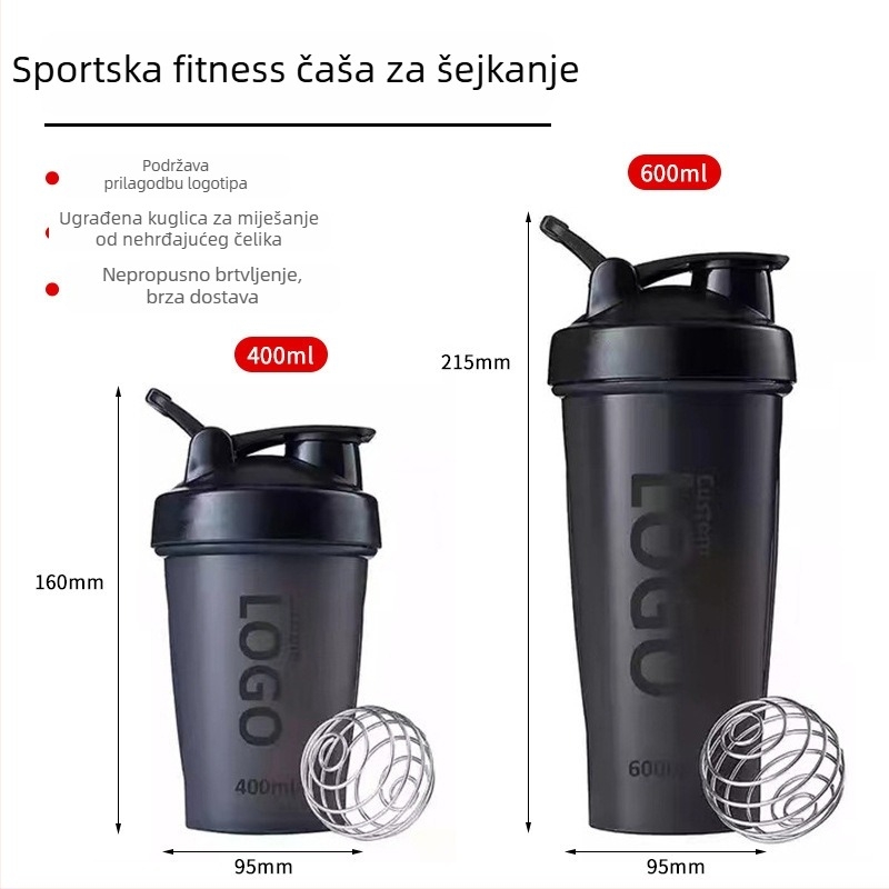 600 ml šejker čaša za proteini prah i milkshake – plastična sportska boca, lagana za nošenje, mogućnost logotipa