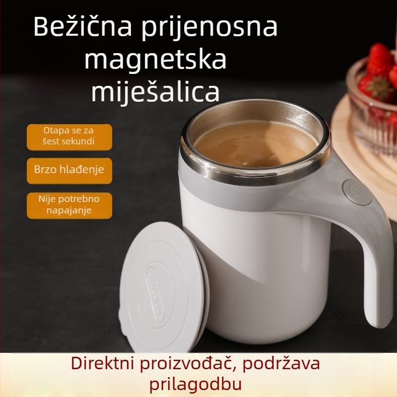Magnetska šalica za miješanje s punjivim napajanjem, prijenosna nehrđajuća čelična šalice za kavu sa slamkom, za kućnu upotrebu