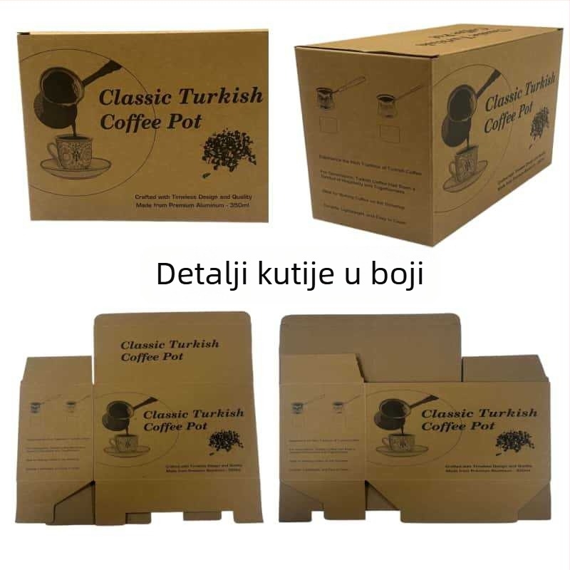 Džezva za tursku kavu s bakrenim premazom i debelim aluminijskim tijelom, posuda za mlijeko s drvenom ručkom, retro stil