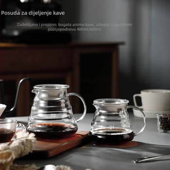 Debeli stakleni lončić za ručno prelijevanje kave, otporan na toplinu, 360ml/600ml