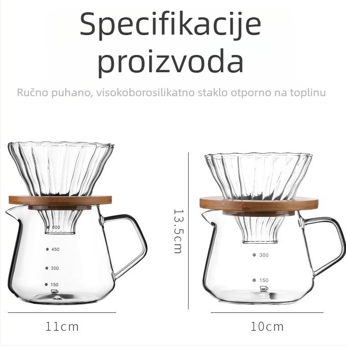 Stakleni set za kavu za prelijevanje s filtrom i mjernom skalom