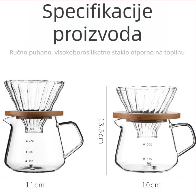 Stakleni set za kavu za prelijevanje s filtrom i mjernom skalom
