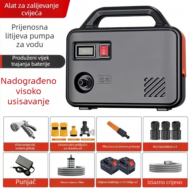 Pumpa za zalijevanje s litijskom baterijom za vrt, poljoprivredu i kućnu upotrebu; punjiva pumpa za vodu; visokotlačni čistač za automobile