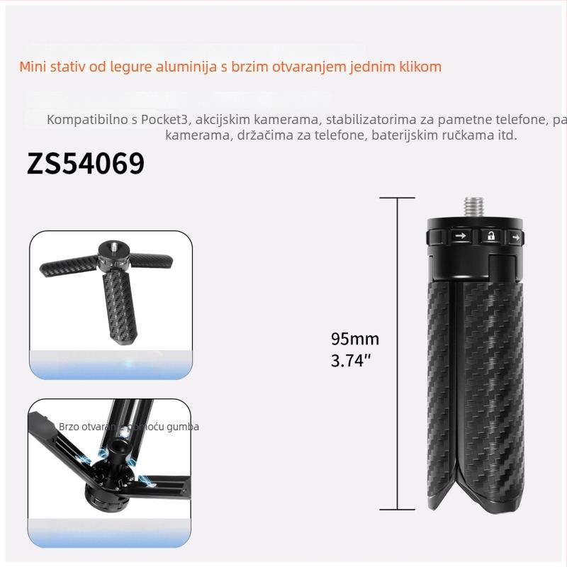Mini stativ sa gimbal stabilizatorom za live streaming, otvaranje jednim dodirom, Pocket4 produžni selfie štap