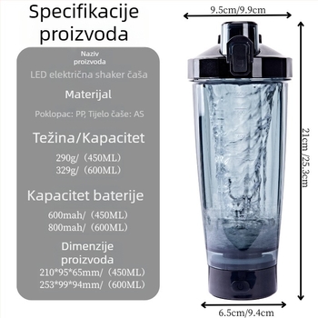 Nova višefunkcionalna električna automatska shaker čaša, 600 ml, za sport i proteinski prah