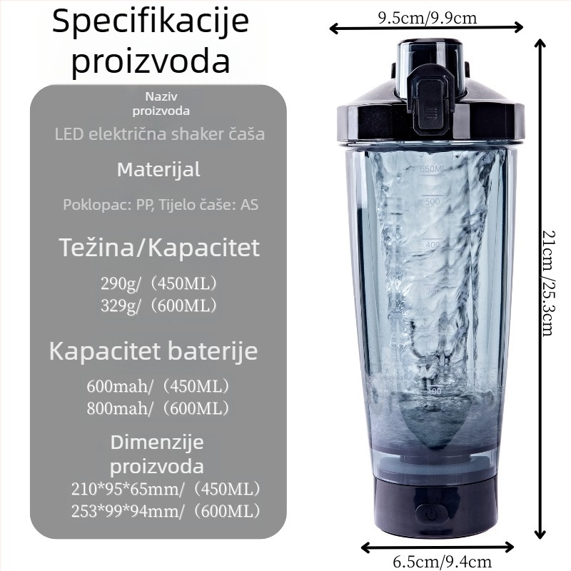 Nova višefunkcionalna električna automatska shaker čaša, 600 ml, za sport i proteinski prah