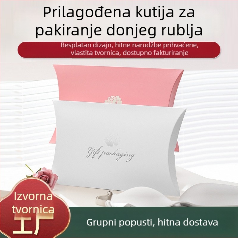 Kutija za pakiranje grudnjaka sa svilenim šalom i poklon kutijom - obojena kartonska kutija, kutija u obliku jastuka, prilagođeni logo