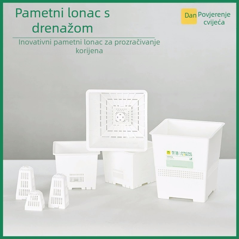 Prozračan kvadratni lonac za sukulente, plastični lonac s premazom od smole, zaštita korijena od truljenja