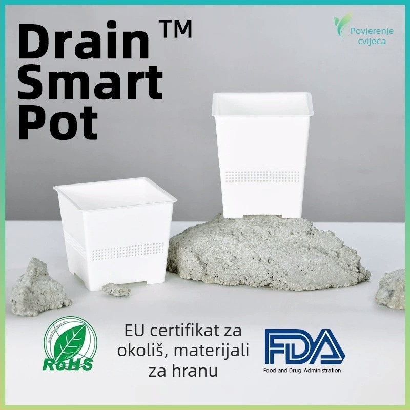 Prozračan kvadratni lonac za sukulente, plastični lonac s premazom od smole, zaštita korijena od truljenja