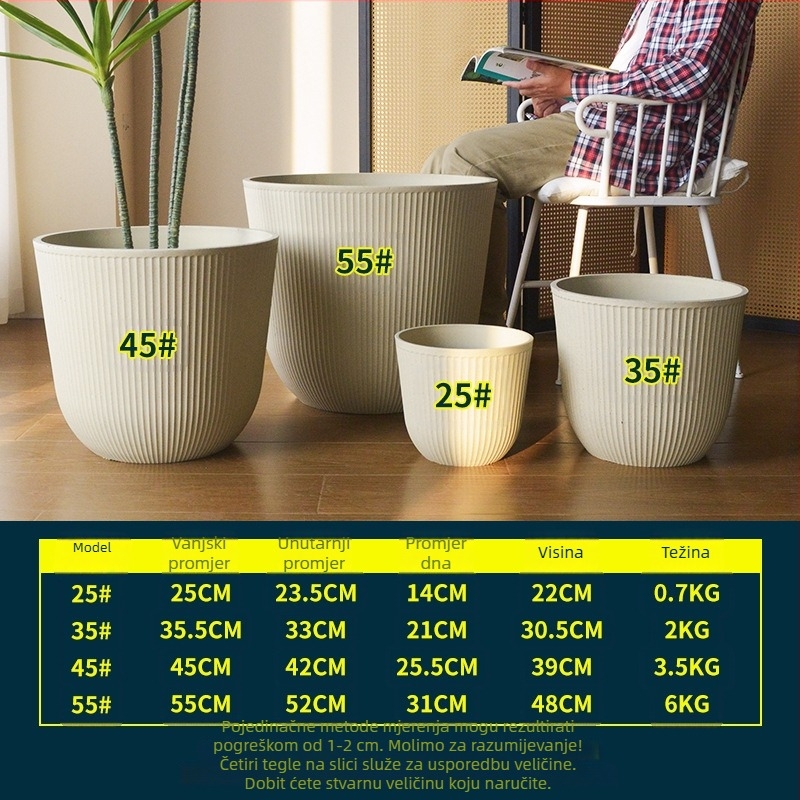 Plastična posuda za cvijeće za kućnu upotrebu, veliki promjer, povećana debljina, jednostavan dizajn, pogodna za balkon i dnevni boravak