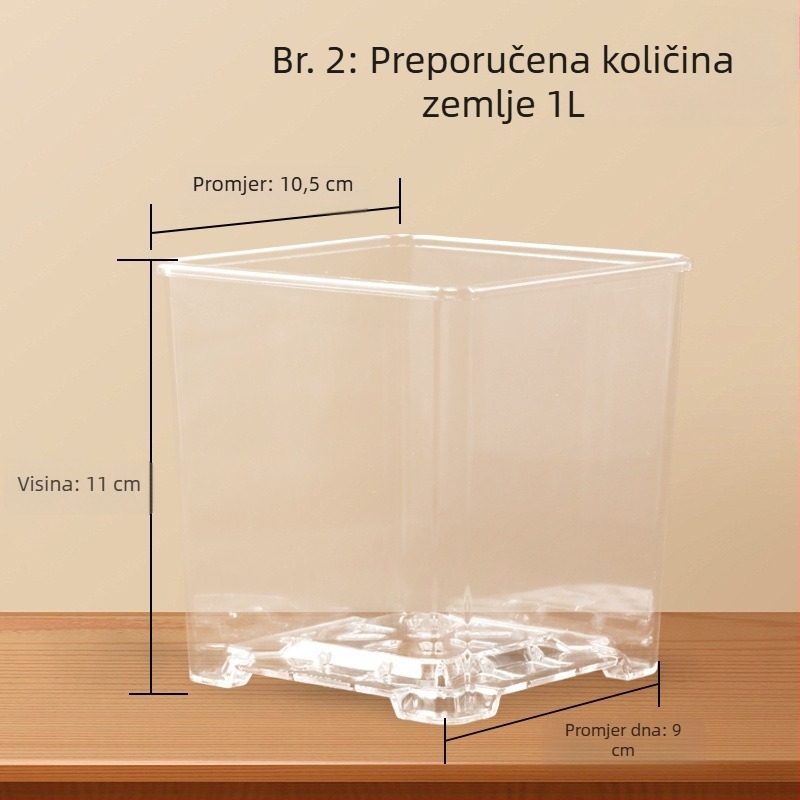 Kvadratni prozirni akrilni lonac za orhideje s mahom – komplet za dom