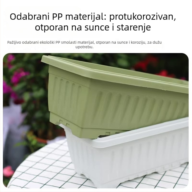 Pravokutni plastični posuda za cvijeće sa debelim dnom, velikog promjera, ekstra veliki; za balkon i dvorište; pladanj od smole
