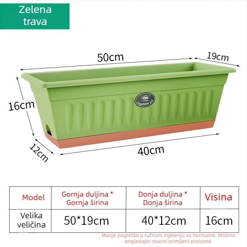 Pravokutni plastični posuda za cvijeće sa debelim dnom, velikog promjera, ekstra veliki; za balkon i dvorište; pladanj od smole