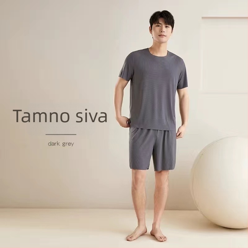 Muški Ice Silk set za kućnu upotrebu, s okruglim izrezom, bez šavova, kratki rukavi i kratke hlače, ultra lagan, prozračan, pogodan za kuću i vanjsku upotrebu, velika veličina.