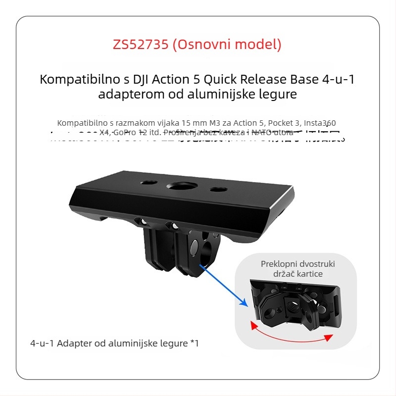 Feichao 4-u-1 magnetski adapter za DJI Osmo 360 panoramsku kameru s pločom za brzo oslobađanje, 1/4-navoj