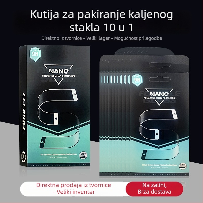 Na skladištu: novi 10-u-1 paket kartonske kutije za zaštitne folije zaslona mobitela, neutralni brend, 10 komada u velikoj kutiji