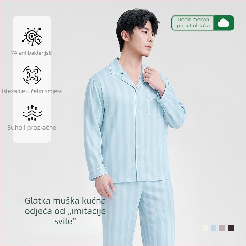 Muški ljetni pidžama set: majica s kratkim rukavima i šorc, prugast, lagana modalna tkanina
