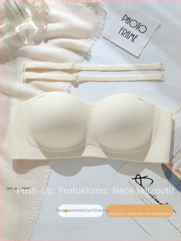 Sutien bez naramenica za mali bust, push-up, protuklizni, nevidljiv ispod odjeće, 3/4 kupa, pamuk