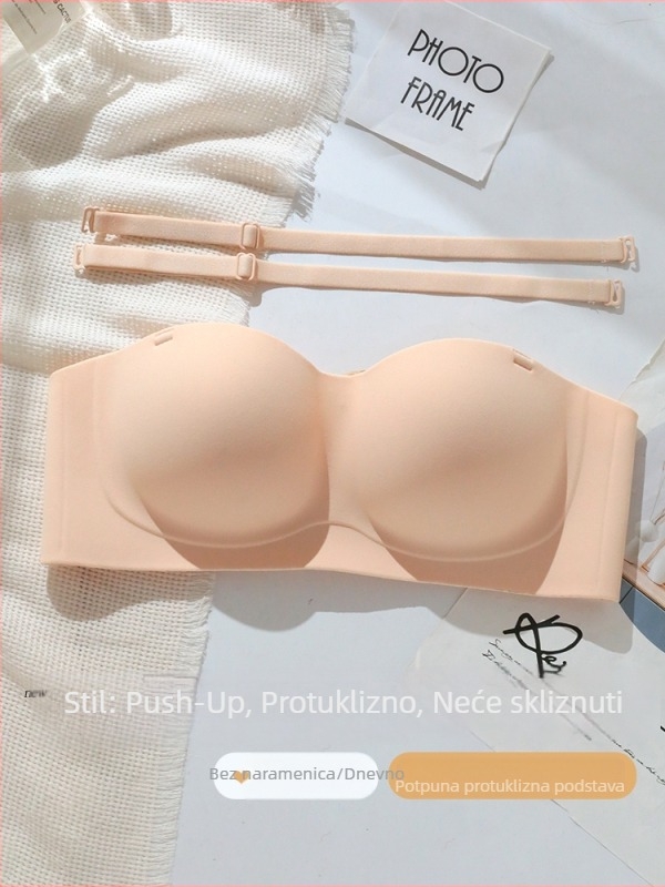 Sutien bez naramenica za mali bust, push-up, protuklizni, nevidljiv ispod odjeće, 3/4 kupa, pamuk