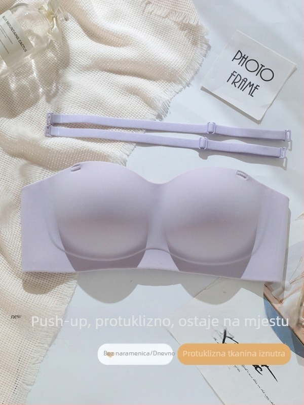 Sutien bez naramenica za mali bust, push-up, protuklizni, nevidljiv ispod odjeće, 3/4 kupa, pamuk