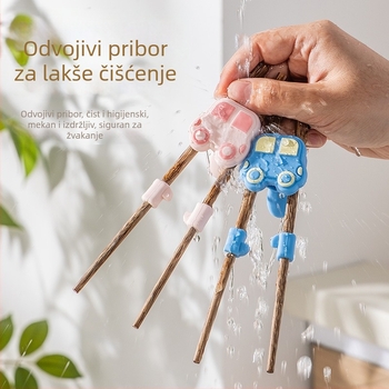 Set za učenje dječjih štapića za jelo, silikon protivklizni, za dob 3–6 godina, sladak crtani stil