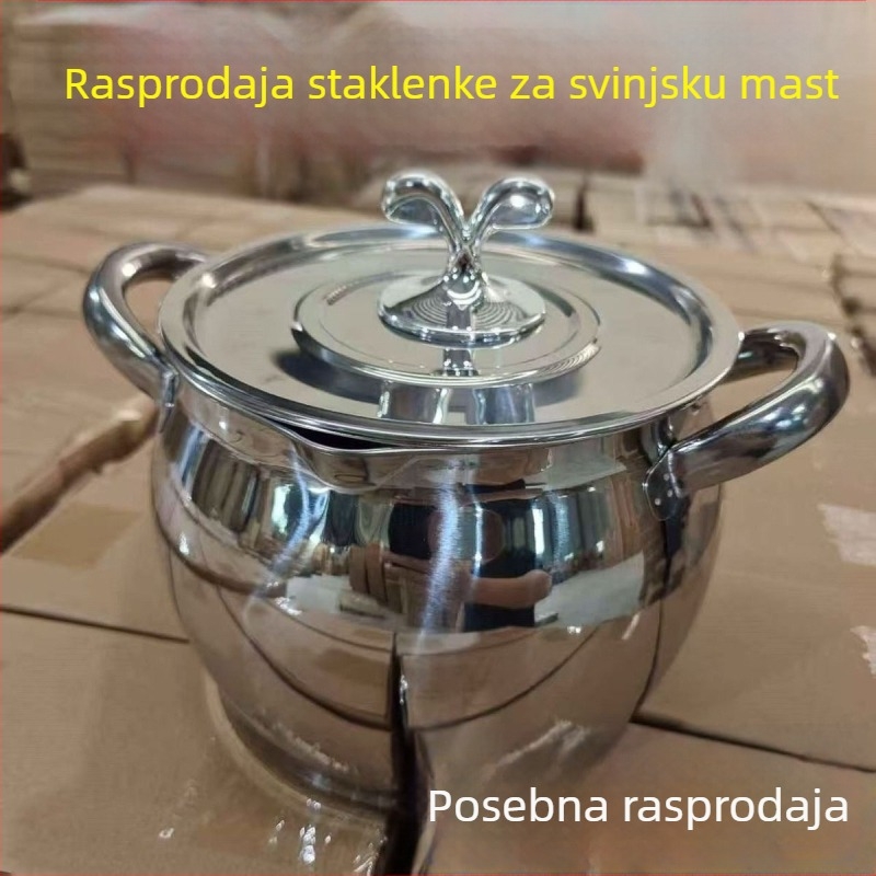 Lonac za masnoću s dvije ručke, poklopcem i filtrom, nehrđajući čelik, otporan na visoke temperature, velik kapacitet, za kućnu uporabu