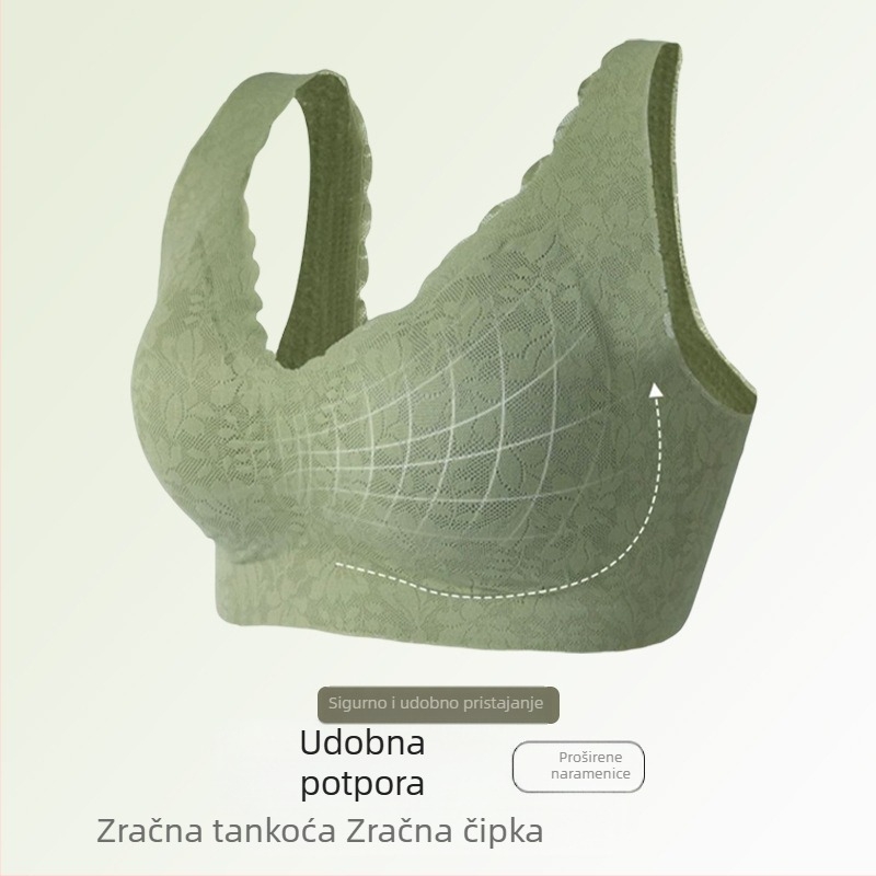 Ženski grudnjak bez žica, tanak model, bez šavova, oblikovanje malih grudi, protiv opuštanja, bočni podizanje, čipkasti stražnji dio