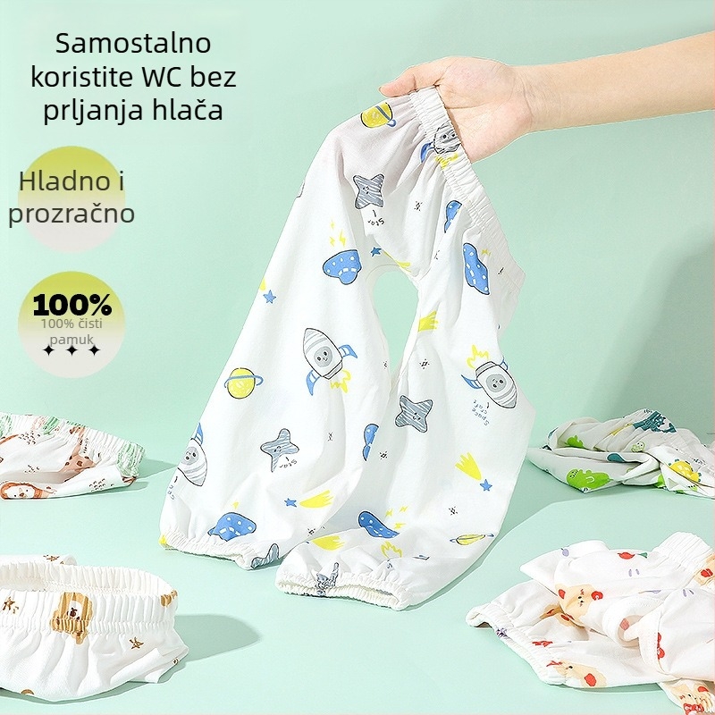Dječje hlače protiv komaraca, ljetne, s otvorom na preponskom dijelu, za vježbanje na zahod, lagane, 100% pamuk