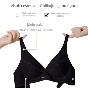Bešumni grudnjak za male grudi, bežični, push-up, gornja podrška, anti-sag, prozračna mješavina pamuka, tanke košarice, gelna traka