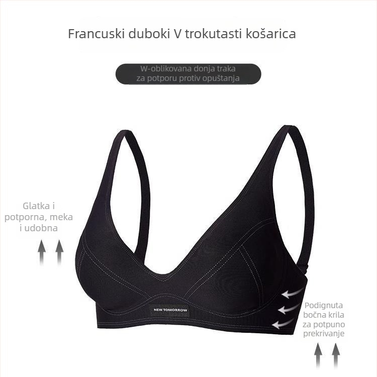 Bešumni grudnjak za male grudi, bežični, push-up, gornja podrška, anti-sag, prozračna mješavina pamuka, tanke košarice, gelna traka