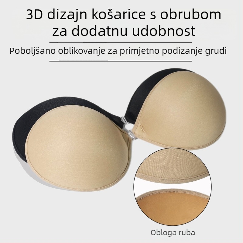 Patch za grudi s okruglim čašicama i rubom za podizanje, bez naramenica, samoljepljivi, prednje kopčanje, nevidljiv i prozračan za male grudi