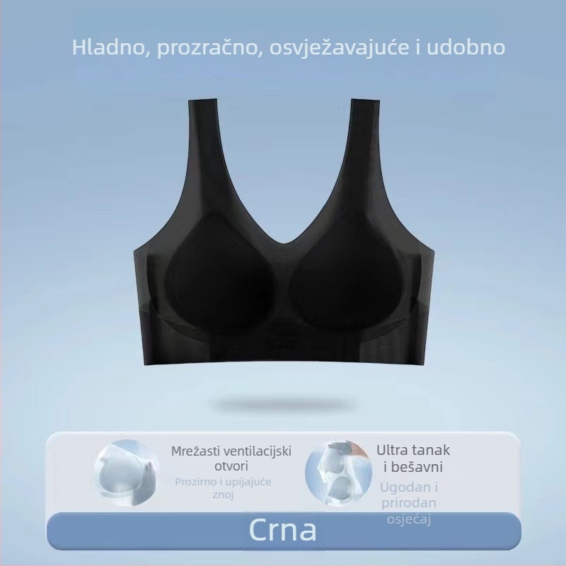 Ženski bezšivni grudnjak od ledenog svilenog materijala, tanak, bez žica, prozračan, vest-stil podrške i protiv opuštanja dojki