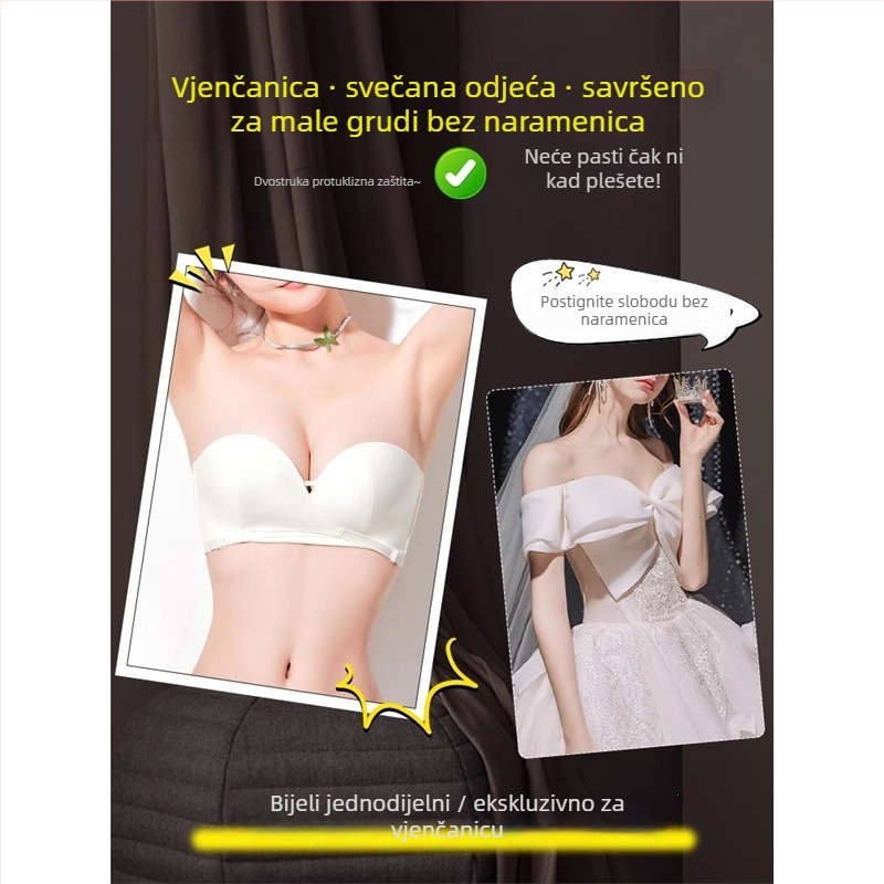 Sutien bez naramenica na ljepilu za žene, vizualno povećava mali dekolte, protiv klizanja, s debelim slojem, nevidljiv na leđima, za vjenčanicu.